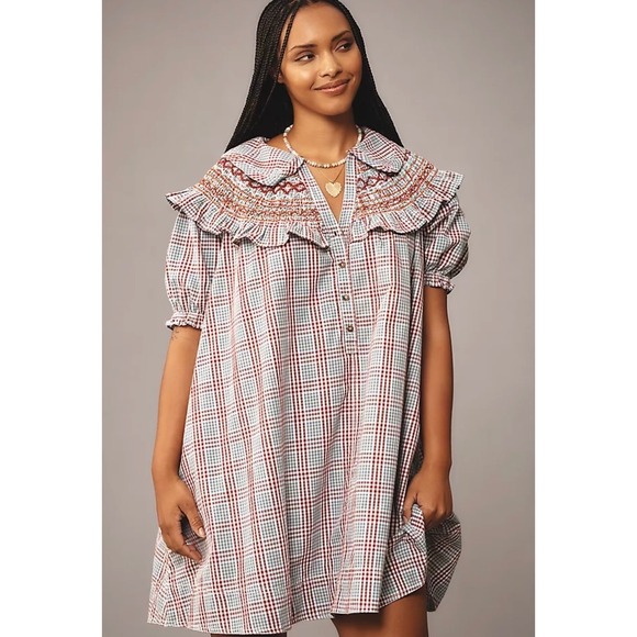 Pilcro Dresses & Skirts - Pilcro Anthropologie Short Sleeve V Neck Smocked Babydoll Mini Dress Pockets 3X
